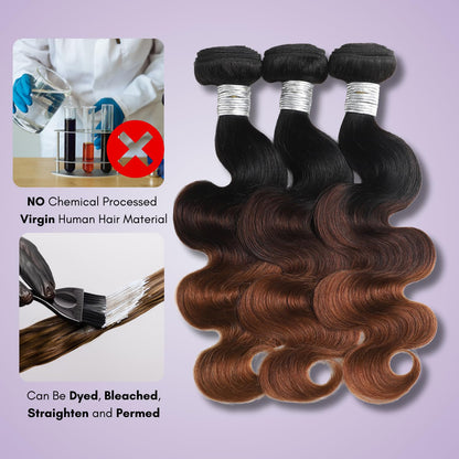 #T1B/2/30 Ombre Brown Body Wave 1/3 Bundles 100% Virgin Human Hair