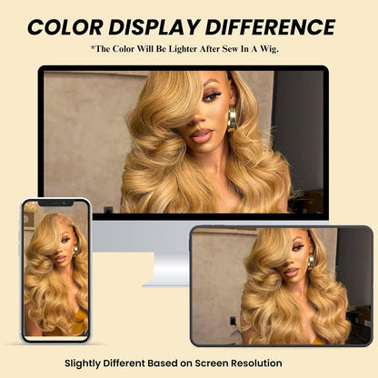 Color #27 Honey Blonde 1/3  Bundles Body Wave 100% Virgin Human Hair