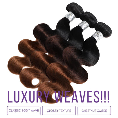 #T1B/2/30 Ombre Brown Body Wave 1/3 Bundles 100% Virgin Human Hair