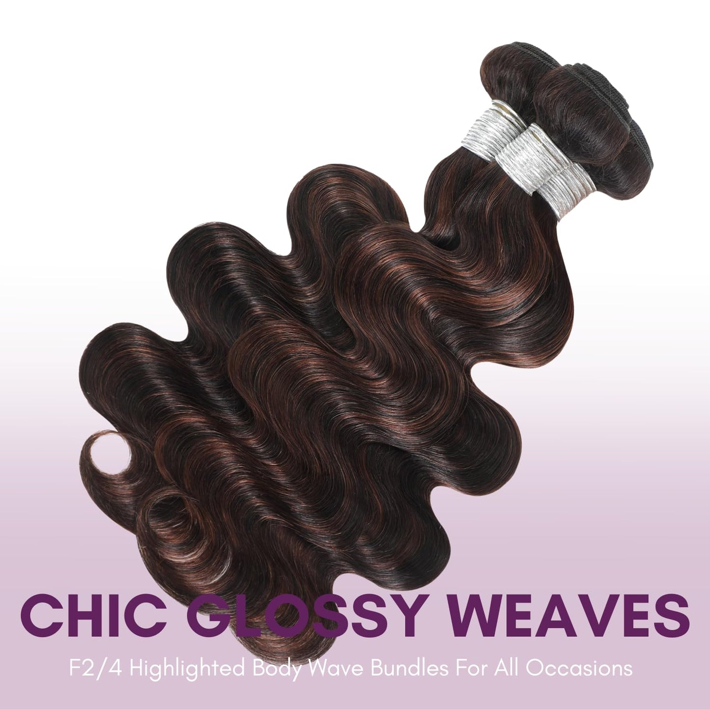 #F2/4 Dark Brown Highlight Body Wave 1/3 Bundles Human Hair