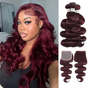 #99j Dark Burgundy Water Wave 3 Bundles with 4x4/2x6/5x5 HD Lace Closure Body Wave Human Hair