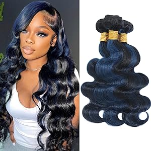 Black Mix Blue Highlight 1/3 Bundles Body Wave Human Hair