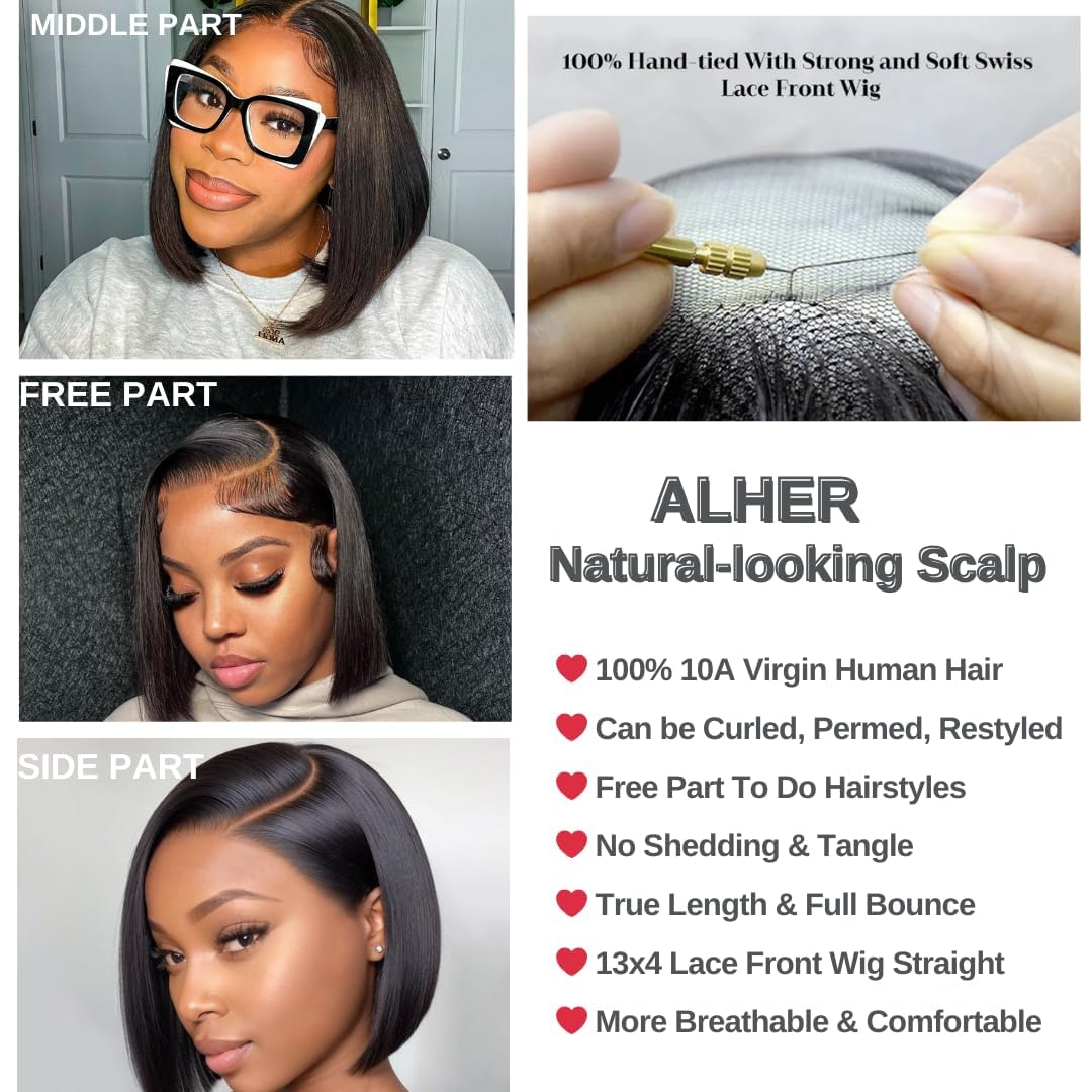 Short Bob Wig Human Hair Small Cap Lace Front Wigs Straight, 13X4 Transparent Lace Frontal Wigs 180% Density for Women, Natural Color