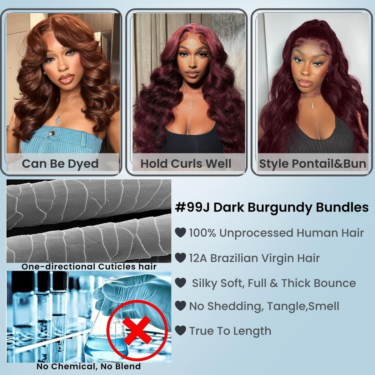 ALHER 12A 99j Dark Burgundy Body Wave Bundles with Closure Human Hair, 99j Purplish Wine Red Color HD Closure with Bundles