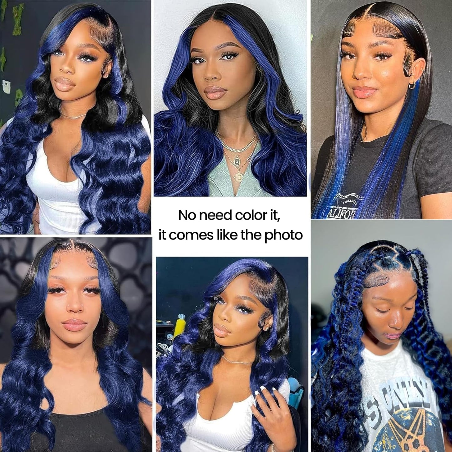 Black Mix Blue Highlight 1/3 Bundles Body Wave Human Hair