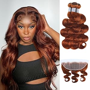 #33 Reddish Brown Body Wave 3 Bundles With 13x4 Ear to Ear Lace Frontal Deep Wave Bundle With Frontal