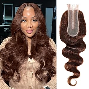 Chocolate Brown Color #4 Body Wave Long Deep Part 2x6 Lace Closure