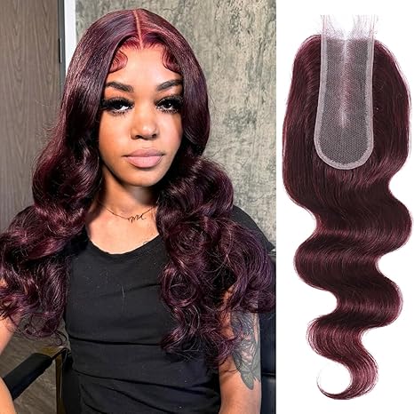 12A #99J Purplish Burgundy Body Wave 2X6 HD Lace Closure Water Wave Human Hair Closure