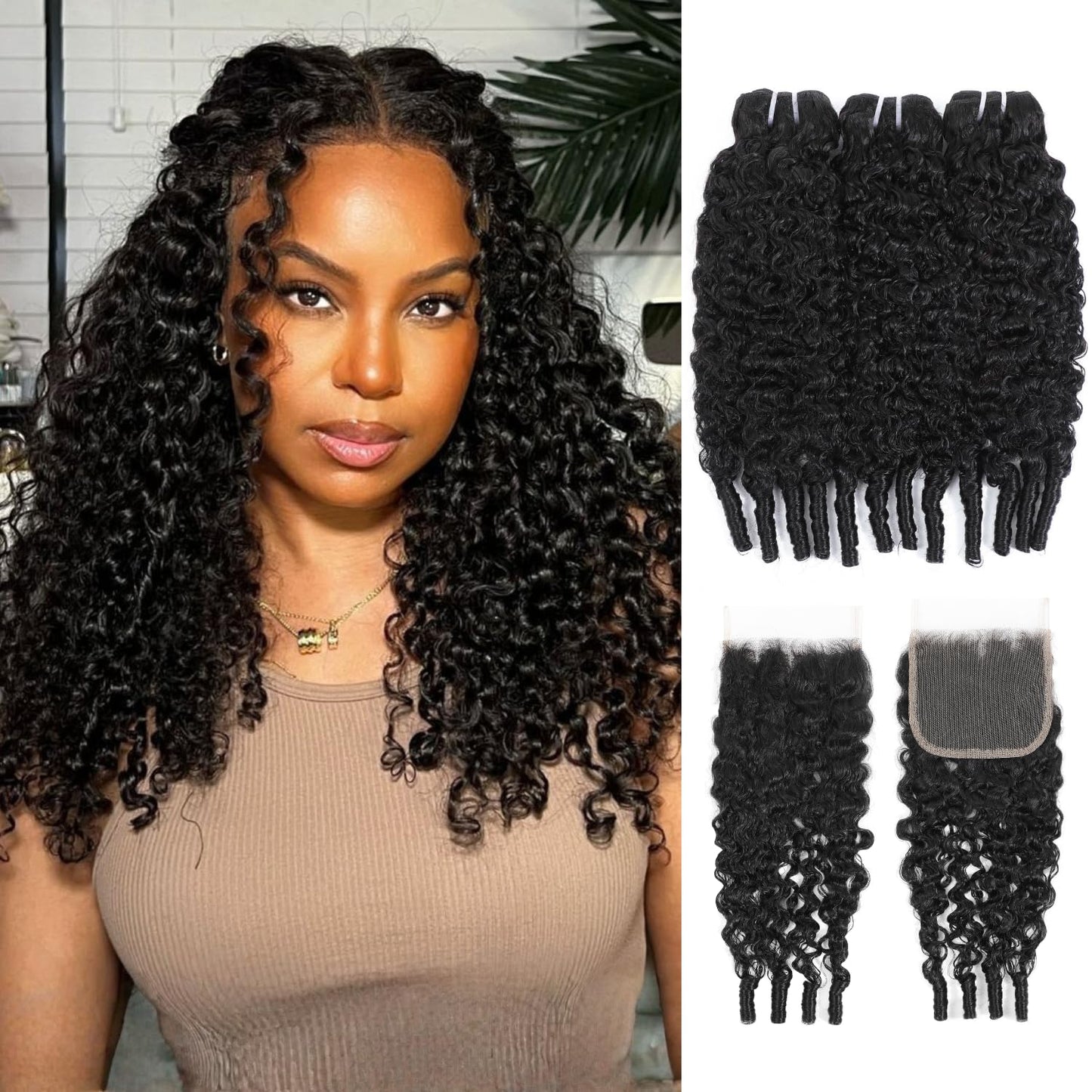 Burmese Curly 3 Bundles with 4x4 Deep Part Lace Closure Human Hair