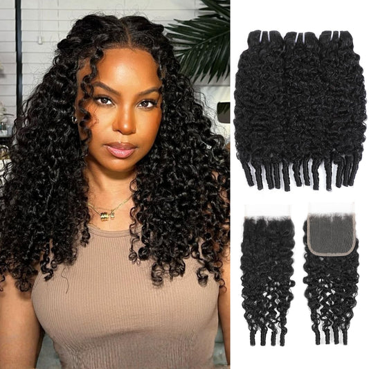 Burmese Curly 3 Bundles with 4x4 Deep Part Lace Closure Human Hair