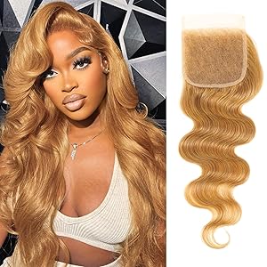 Color #27 Honey Blonde Highlight 4x4 Closure Human Hair Body Wave