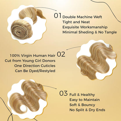 #F27/613 Highlight Multi-Blonde Water Wave 3 Bundles Human Hair Body Wave Honey Blonde Highlight Single Bundle