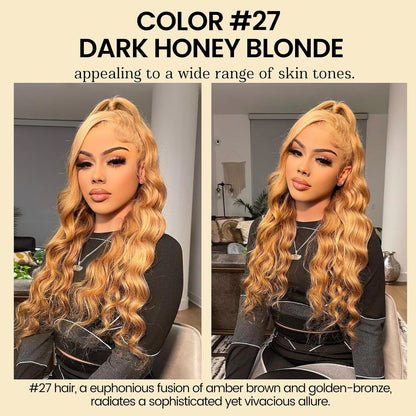 Color #27 Honey Blonde 1/3  Bundles Body Wave 100% Virgin Human Hair