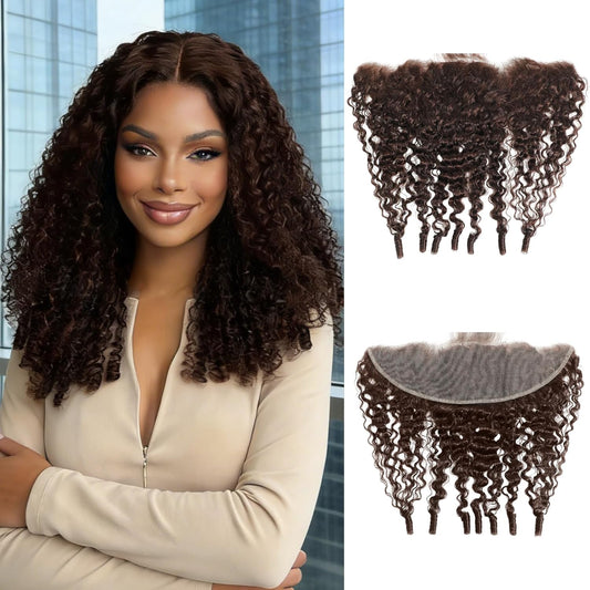 Color #4 Chocolate Brown Burmese Curly 13x4 Frontal Closure Human Hair