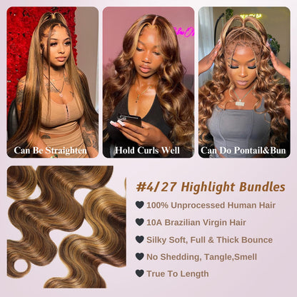 #P4/27 Honey Blonde Highlight 1/3 Bundles Body Wave 100% Virgin Humna Hair