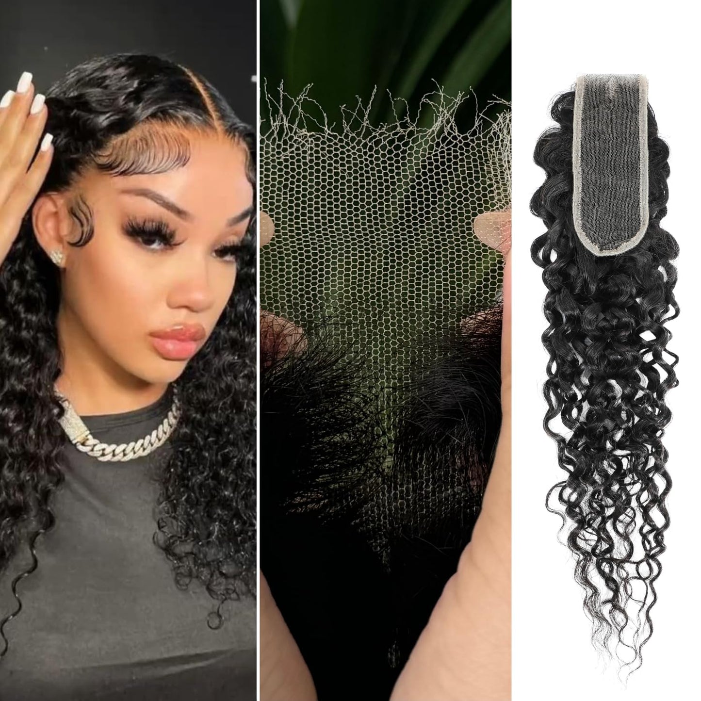 0.09mm Ultra-thin Invisible Skinlike Swiss Water Wave 2x6 HD Lace Closure Burmese Curly Human Hair