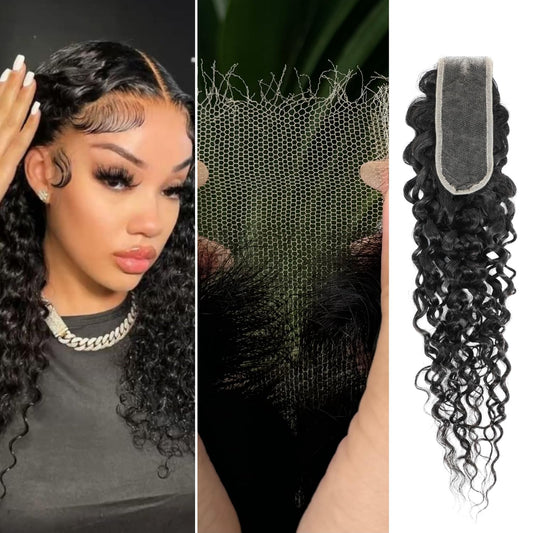 0.09mm Ultra-thin Invisible Skinlike Swiss Water Wave 2x6 HD Lace Closure Burmese Curly Human Hair