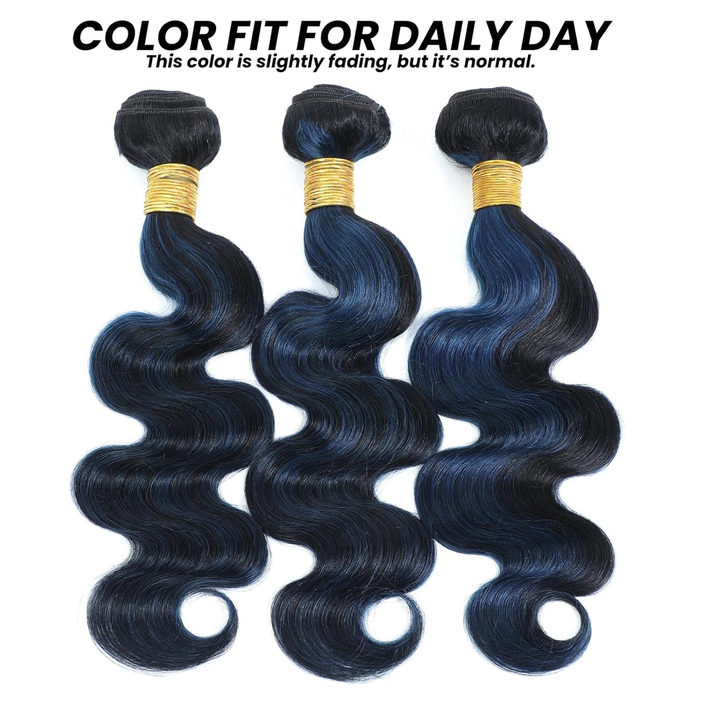 Black Mix Blue Highlight 1/3 Bundles Body Wave Human Hair