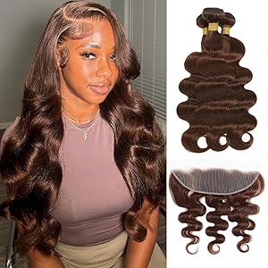 #4 Dark Brown Colored Body Wave 3 Bundles and Ear to Ear 13x4 HD Lace Frontal Closure Free Part