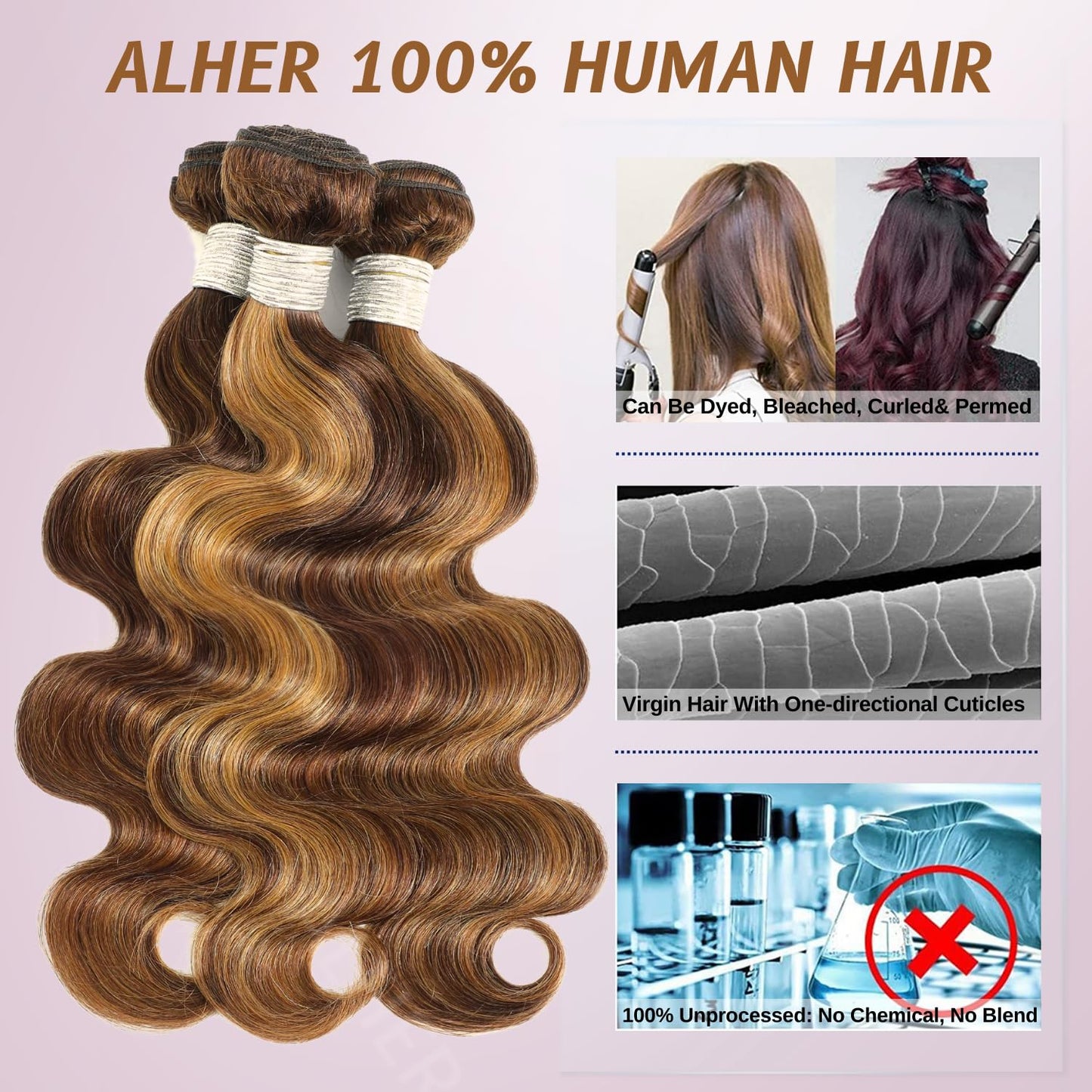 #P4/27 Honey Blonde Highlight 1/3 Bundles Body Wave 100% Virgin Humna Hair