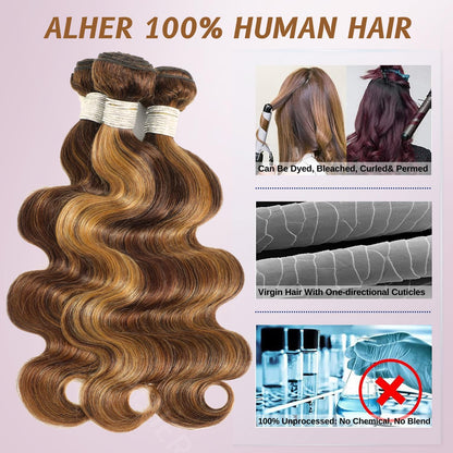 #P4/27 Honey Blonde Highlight 1/3 Bundles Body Wave 100% Virgin Humna Hair