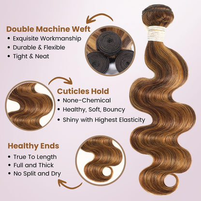 #P4/27 Honey Blonde Highlight 1/3 Bundles Body Wave 100% Virgin Humna Hair