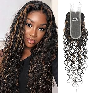 #1B/27 Black and Blonde Highlight Water Wave 2x6 HD Lace Closure