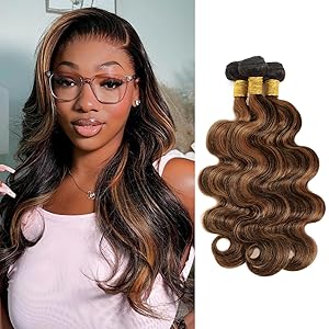 F1B/30 Brown Highlighted Colored Body Wave 1Bundles Human Hair Highlight Water Wave 3 Bundles