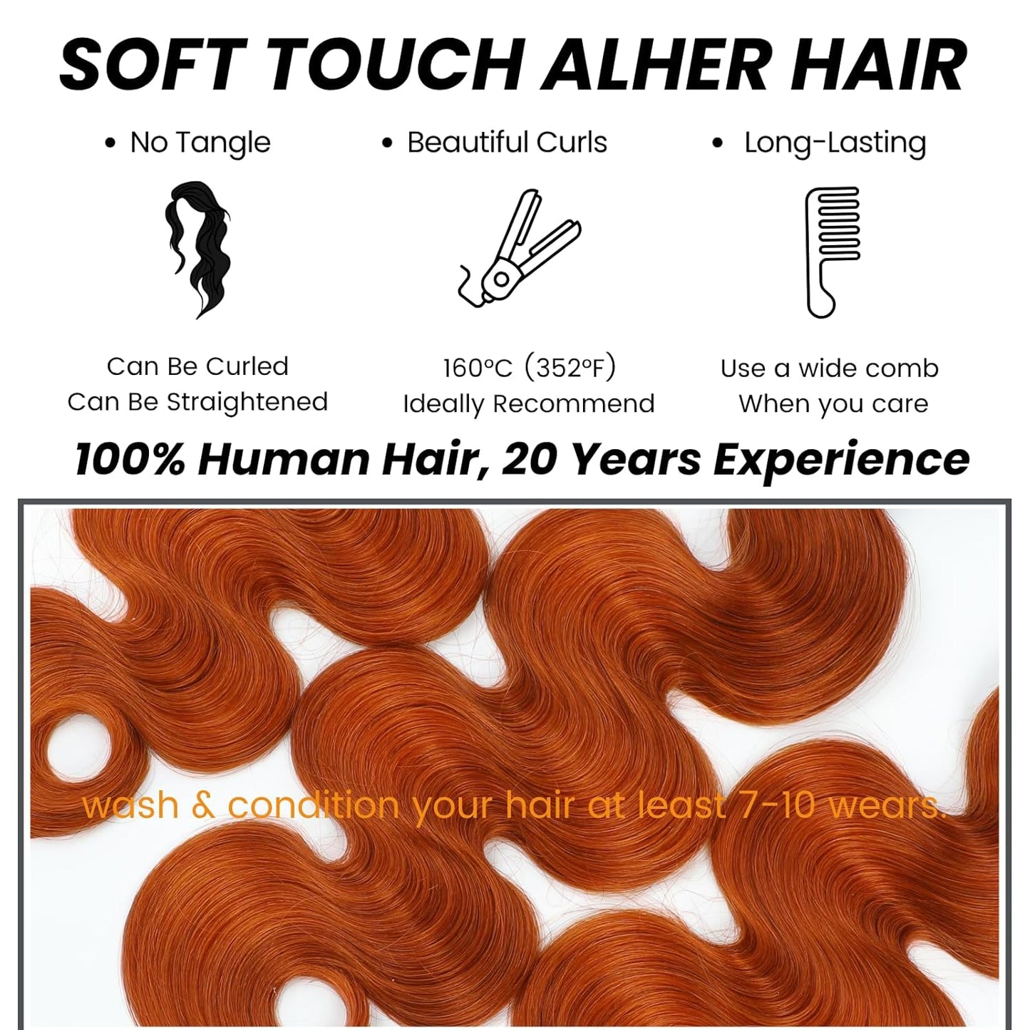 #350 Ginger Orange Body Wave 1/3 Bundles Body Wave 100% Virgin Human Hair