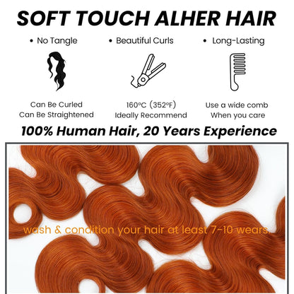 #350 Ginger Orange Body Wave 1/3 Bundles Body Wave 100% Virgin Human Hair