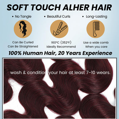 3pc Dark Burgundy Body Wave/Water Wave/Burmese Curly/Kinky Curly 1/3 Bundles Human hair