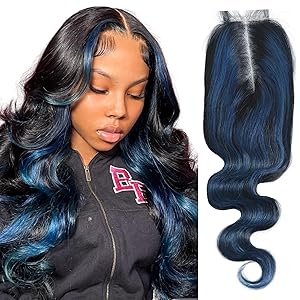 12A Black Mix Blue Highlight Body Wave 2x6 HD Transparent Closure