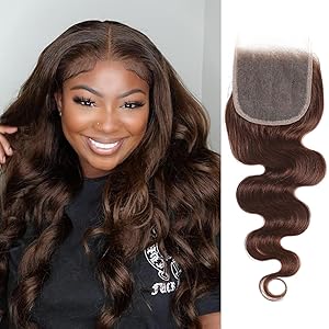 Color #4 Chocolate Brown Body Wave Free Part Melt 4x4 Closure Burmese Curly Human Hair