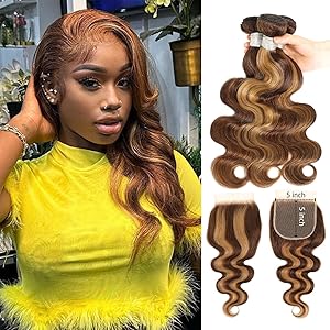Body Wave 4/27 Honey Blonde Highlight 3 Bundles with 2x6/4x4/5x5 Lace Closure Include Water Wave Kinky Curly Deep Wave
