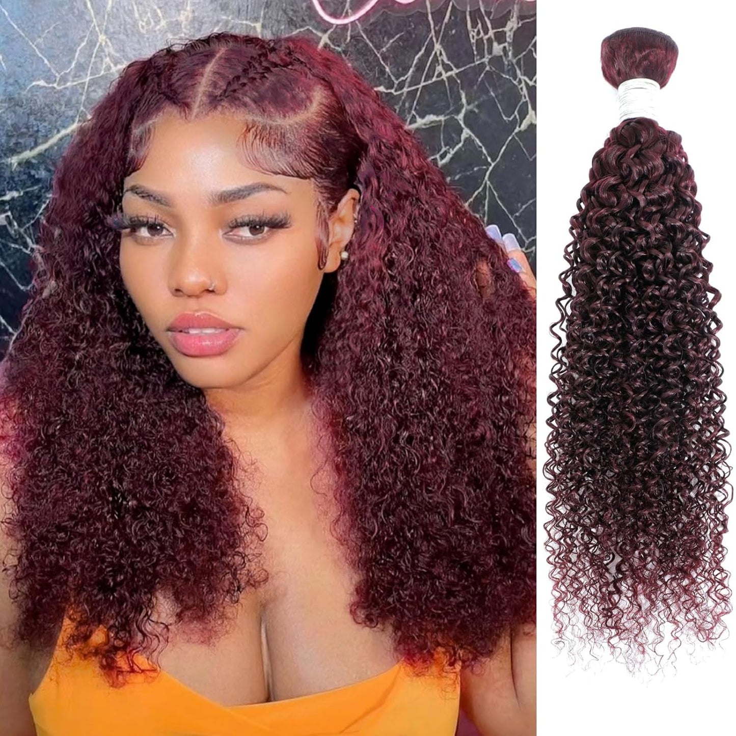 Dark Burgundy Body/Water Wave 1/3 Bundles Human hair Burmese/Kinky Curly Colored #99j Bundle
