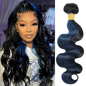 Black Mix Blue Highlight 1/3 Bundles Body Wave Human Hair