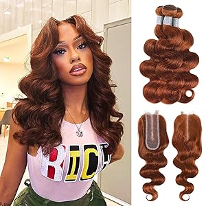 #33 Reddish Brown Body Wave 3 Bundles with 2x6/4x4 HD Lace Closure
