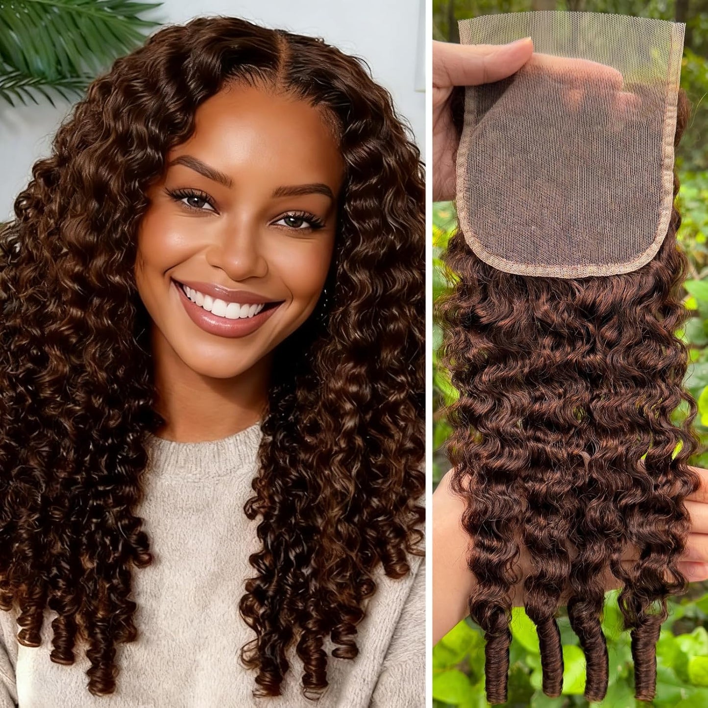 Color #4 Chocolate Brown Body Wave Free Part Melt 4x4 Closure Burmese Curly Human Hair