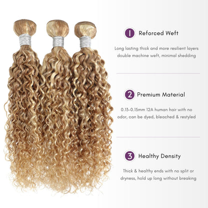 #F27/613 Highlight Multi-Blonde Water Wave 3 Bundles Human Hair Body Wave Honey Blonde Highlight Single Bundle