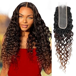 #T1B/2/30 Chestnut Brown Ombre Water Wave 2x6 HD Lace Closure