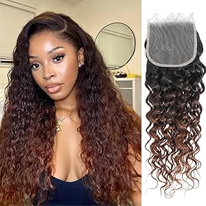 #T1B/2/30 Ombre Brown Dark Root 4x4 HD Lace Closure Water Wave Human Hair
