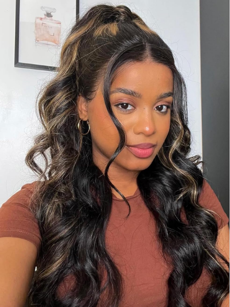 12A #F1B/27 Blonde Ombre Human Hair Bundles With HD Lace Closure Body Wave, 100% Remy Hair Black and Blonde Highlight Colored