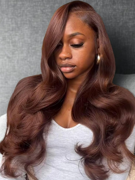 Chocolate Brown Body Wave Human Hair 3 Bundles with 13x4 Frontal,2x6, 4x4 Closure 12A Color #4 Dark Brown Bundles with Lace Frontal / Closure