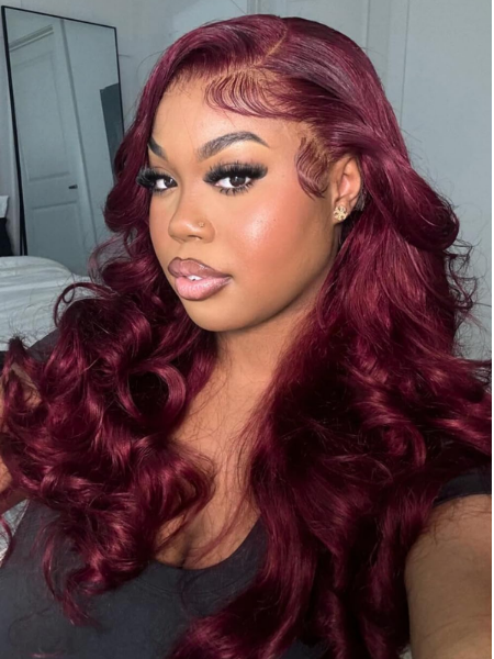 ALHER 12A 99j Dark Burgundy Body Wave Bundles with Closure Human Hair, 99j Purplish Wine Red Color HD Closure with Bundles