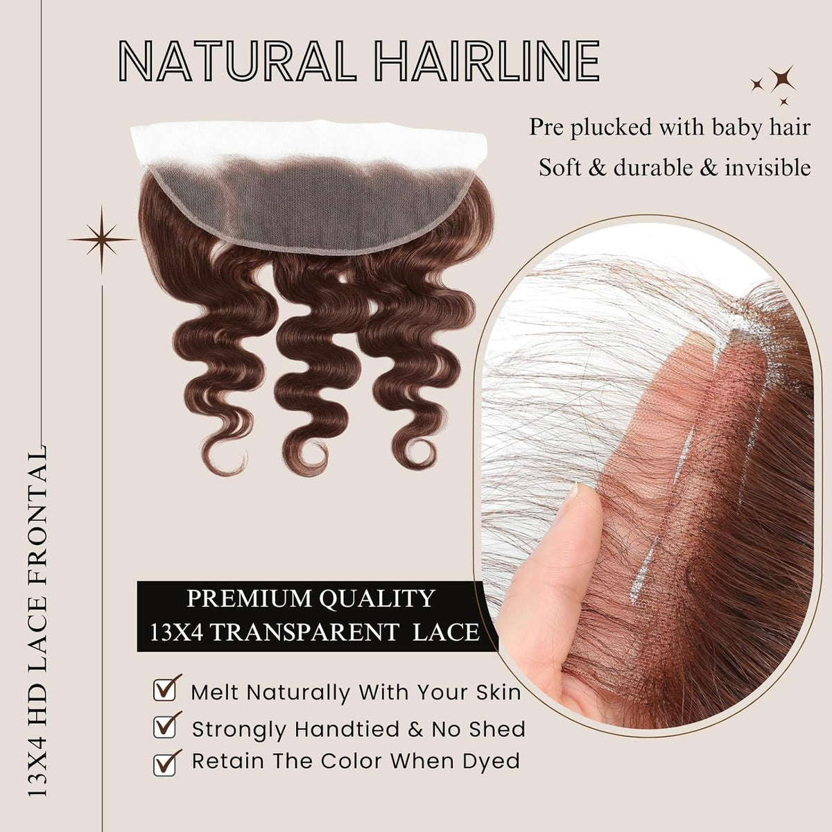 Chocolate Brown Body Wave Human Hair 3 Bundles with 13x4 Frontal,2x6, 4x4 Closure 12A Color #4 Dark Brown Bundles with Lace Frontal / Closure
