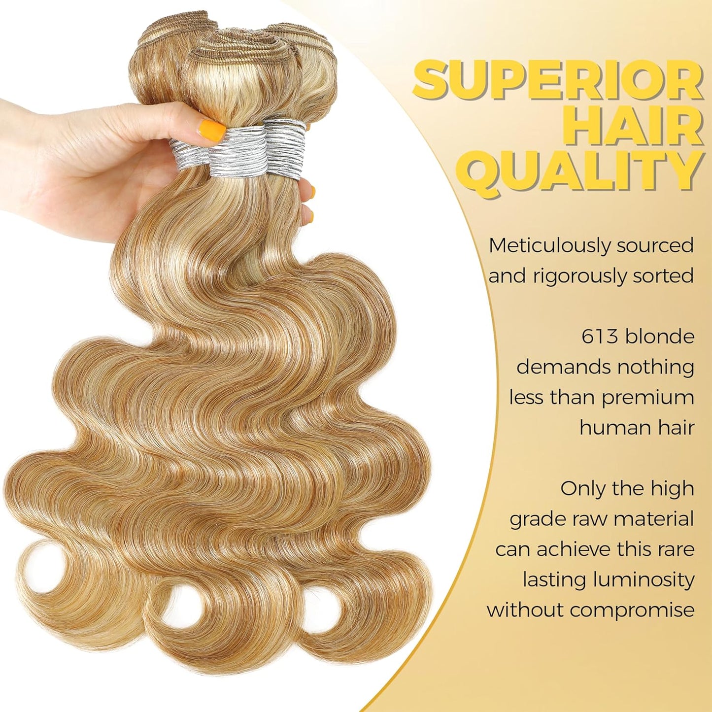 #F27/613 Highlight Multi-Blonde Water Wave 3 Bundles Human Hair Body Wave Honey Blonde Highlight Single Bundle