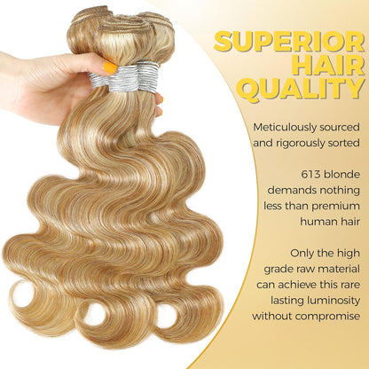 #F27/613 Highlight Multi-Blonde Water Wave 3 Bundles Human Hair Body Wave Honey Blonde Highlight Single Bundle